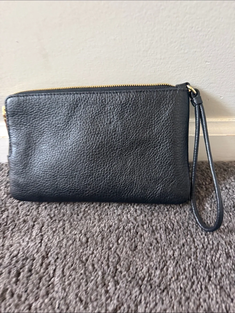 Coach Black Pebbled Leather Double Compartment Wristlet with Gold